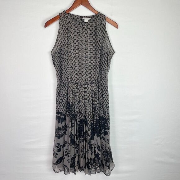 Diane Von Furstenberg Ria Floral Print Belted Pleats Chiffon Dress Black 6 - Picture 2 of 11